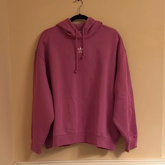 NWT Adidas Essentials Oversized Fleece Hoodie Size Large in Plum Purple/Pink - Picture 2 of 7
